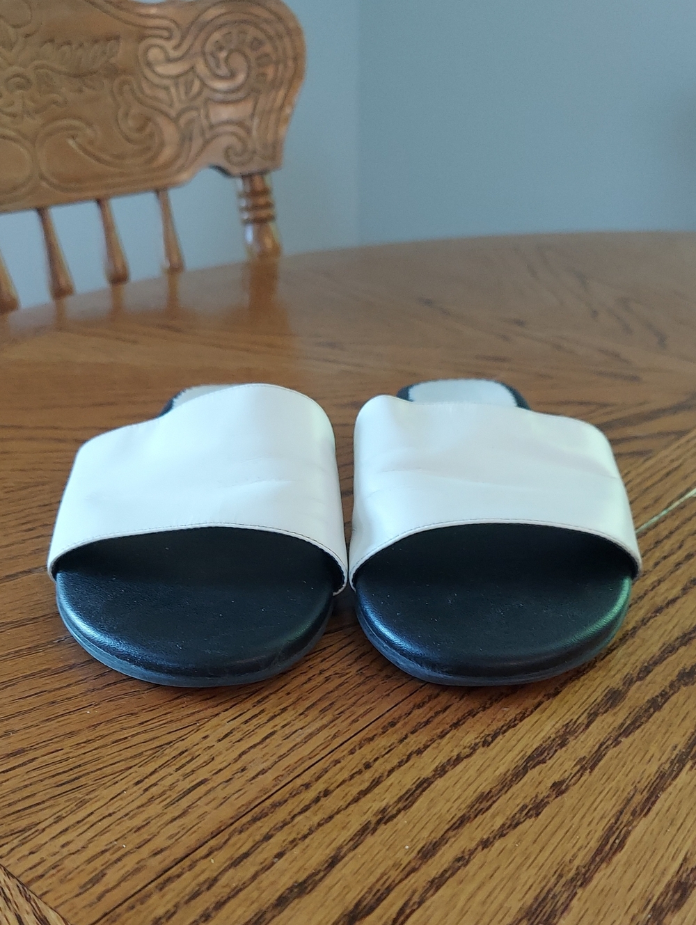 Aerosoles White Slide Sandals with Black Footbed